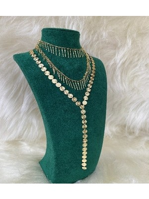 Sizu Accessory V Formlu Plaka ve 60 cm Sallantılı 2'li Kolye Seti