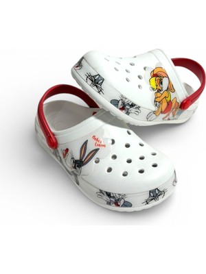 Solariz Unisex Buggs Bunny ve Lola Bunny Figürlü Ortopedik Kaymaz Eva Taban Terlik Kırmızı