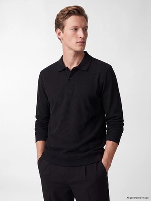 Lc Waikiki Yeni Sezon Siyah Polo Yaka Erkek Sweatshirt