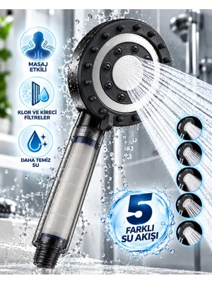 Dorasan Masaj Etkili Filtreli Duş Başlığı 5 Fonksiyonlu Yağmur Sis Geniş Karışık Su Akışı