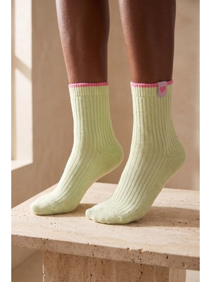 Bony Socks Kadın Kalp Etiketli Soket Çorap Açık Yeşil