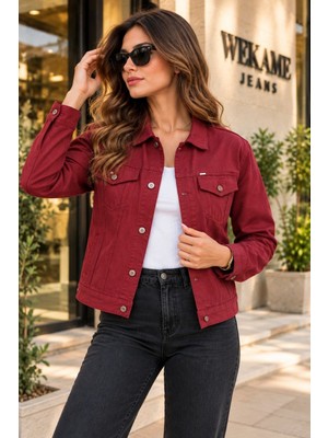 Wkm Kadın Jean Denim Standart Kalıp Cepli Düğmeli Kot Ceket