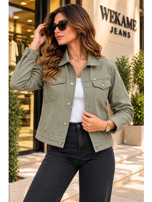Wkm Kadın Jean Denim Standart Kalıp Cepli Düğmeli Kot Ceket