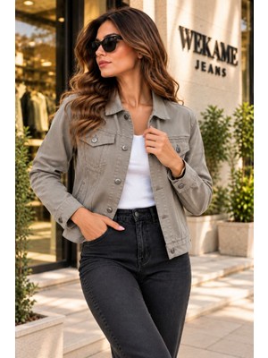 Wkm Kadın Jean Denim Standart Kalıp Cepli Düğmeli Kot Ceket