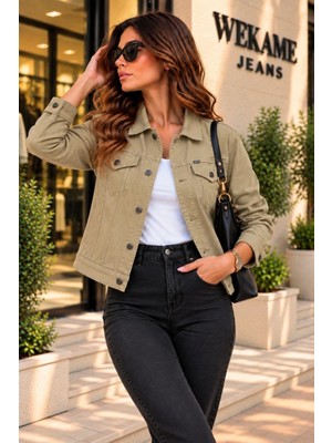 Wkm Kadın Jean Denim Standart Kalıp Cepli Düğmeli Kot Ceket