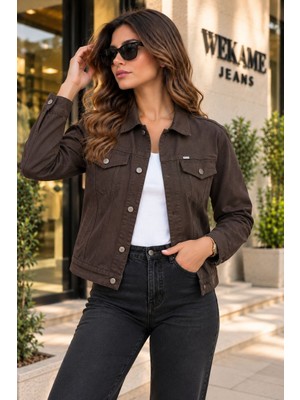 Wkm Kadın Jean Denim Standart Kalıp Cepli Düğmeli Kot Ceket