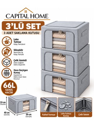 Capital Home 3 Lü Hurç Seti Çelik Iskeletli+ Şeffaf Pencereli+Çift Fermuarlı