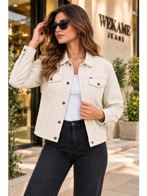 Wkm Kadın Jean Denim Standart Kalıp Cepli Düğmeli Kot Ceket