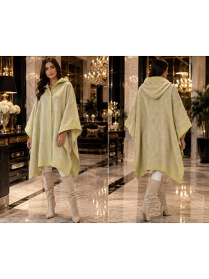 Balis Pijama Kadın Geometrik Petek Desenli Kapüşonlu Triko Panço Sıcak Tutan Şal Hırka Şık Tasarım Kaliteli Kumaş Dış Giyim Panço Triko Kaban