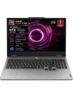Lenovo Loq 83JG00BJTR Ryzen 7 250 32GB 1tb SSD 8gb RTX5060 100W 15.6 Fhd 144Hz Freedos