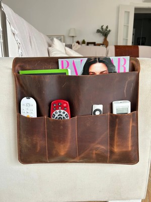 LWA Leather Deri Koltuk Kolçak Düzenleyici, Dergiler, Tabletler, Uzaktan Kumandalar, Kitaplar ve Aksesuarlar Için 5 Cepli El Yapımı