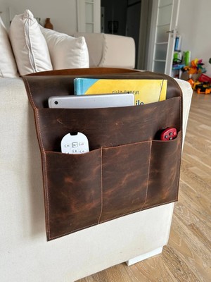 LWA Leather Deri Koltuk Kolçak Düzenleyici, Dergiler, Tabletler, Uzaktan Kumandalar, Kitaplar ve Aksesuarlar Için 5 Cepli El Yapımı