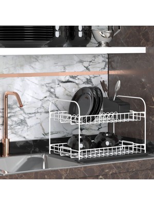 Tekno-tel İki Katlı Tabaklık Bulaşıklık Beyaz Metal KB007 32 cm Yükseklik ile Pratik Kullanım