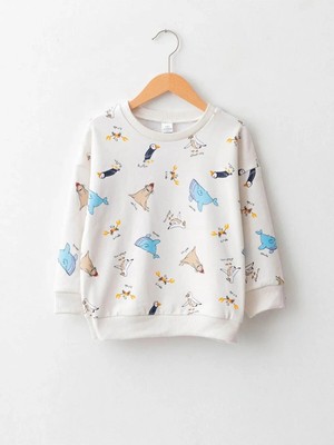LC Waikiki Lcw Baby Ekru Bisiklet Yaka Uzun Kollu Baskılı Pamuklu Erkek Bebek Sweatshirt