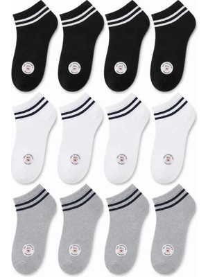 Elitse Unisex Çizgili Patik Çorap 12'lı | %85 Pamuklu Geri Dönüşüm Iplikli, Ince Dikişli Spor
