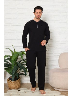 Alimer Erkek %100 Pamuk 2 Iplik Uzun Kol Cepli Pijama Takımı-Kışlık 3 Düğmeli Homewear