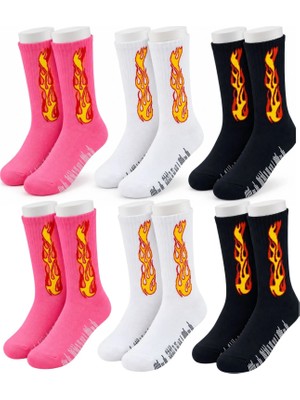 Süper Çorap Unisex Alev Desenli Çorap 6'lı Set Pamuklu Uzun Soket Dikişsiz Nefes Alan Günlük