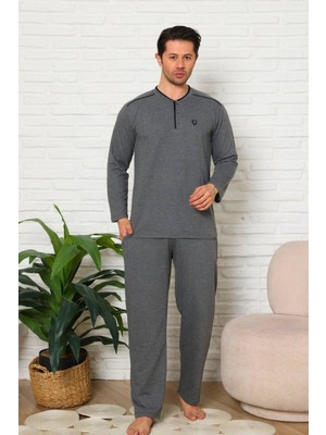 Alimer Erkek %100 Pamuk 2 Iplik Uzun Kol Cepli Pijama Takımı-Kışlık 3 Düğmeli Homewear