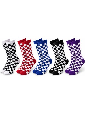 Süper Çorap Unisex Çorap Dama Desenli Renkli 5'li Set Kareli Uzun Soket Günlük Spor Eğlenceli