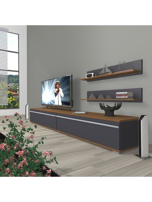 Decoraktiv Eko Modern Tasarımlı MDF Tv Ünitesi Ceviz Antrasit Renk Seçenekleri ile