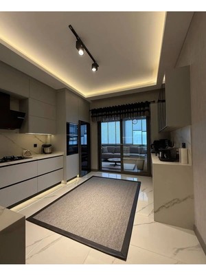 DMR Halıcılık Sisal Antrasit Halı Kolay Temizlenen Yıkanabilir Bordörlü Halı Oturma Odası Halısı, Mutfak Halısı, Antre Hol Halı