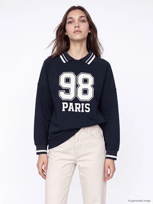 Lc Waikiki Yeni Sezon Lacivert Polo Yaka Oversize Kadın Sweatshirt Tunik