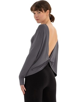 Inguz Sırt Detay Uzun Kollu Modal Yoga T-Shirt Gri - S