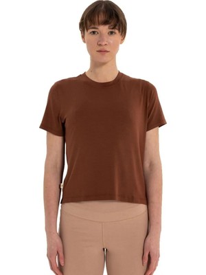 Inguz Modal Bisiklet Yaka Basic Yoga T-Shirt Kahverengi - L