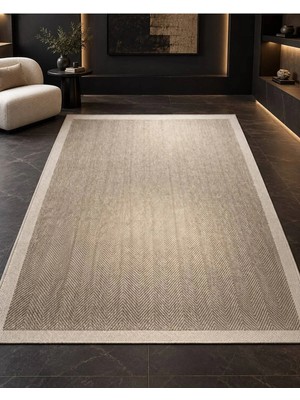 DMR Halıcılık Sisal Halı Vizon Bej Kolay Temizlenen Yıkanabilir Bordörlü Halı Oturma Odası Halısı, Mutfak Halısı, Antre Hol Halı