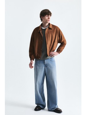 Vamos Oversize Polo Yaka Suni Süet Mont