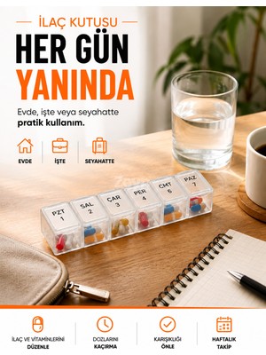 Zeyn Gross Haftalık Hap Kutusu 7 Bölmeli Şeffaf Hap Düzenleyici Vitamin Organizatörü Taşınabilir