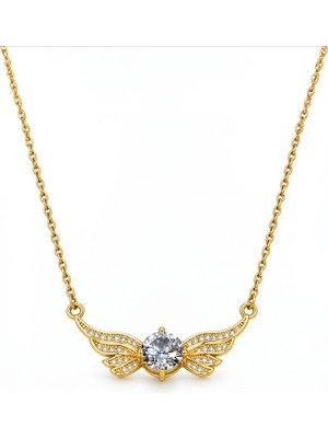 Jewels of Hope Taşlı Melek Kanadı 316L Çelik Kadın Kolye - Kararmaz Gold Zincir 51 cm