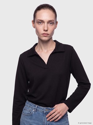 Lc Waikiki Yeni Sezon Siyah Polo Yaka Soft Touch Kadın Sweatshirt