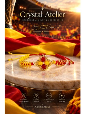Crystal Atelier Sarı Kırmızı Taraftar Bileklik Sarı Kırmızı Kristal Yonca Bileklik Sarı Kırmızı Ip Bileklik Unisex El Yapımı Ayarlanabilir Makrome Örgü Şans Bileklik