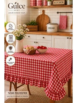 Gülce Home Collection Fırfırlı Masa Örtüsü Leke Tutmayan Dertisiz Pitikare Baskılı