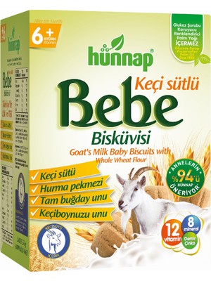 Hünnap Keçi Sütlü Bebek Bisküvisi 400 Gram 6 Adet 6 Aydan İtibaren Bisküvili İçerik