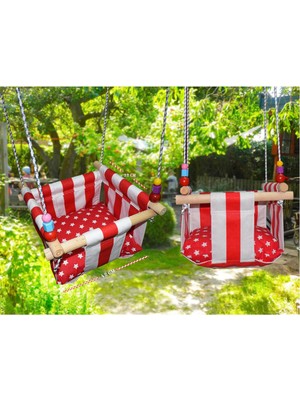 Hupim Dekoratif Ahşap Bebek Hamağı Salıncağı 38x38x26 cm Kırmızı-Beyaz Renkli Güvenli Tasarım