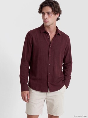 Lc Waikiki Yeni Sezon Bordo Regular Fit Armürlü Erkek Gömlek