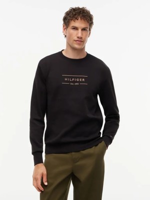 Tommy Hilfiger Erkek Regular Fit Organik Pamuklu Logo Baskılı Bisiklet Yaka Uzun Kollu Siyah Sweatshirt MW0MW44939-BDS