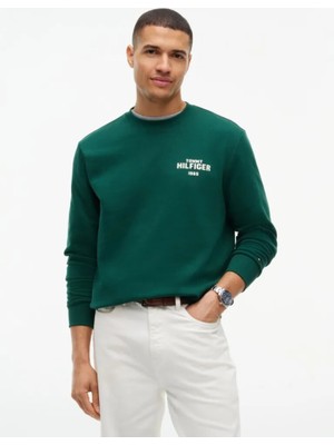 Tommy Hilfiger Erkek Regular Fit Pamuklu Logo Detaylı Bisiklet Yaka Uzun Kollu Yeşil Sweatshirt MW0MW44938-L6K
