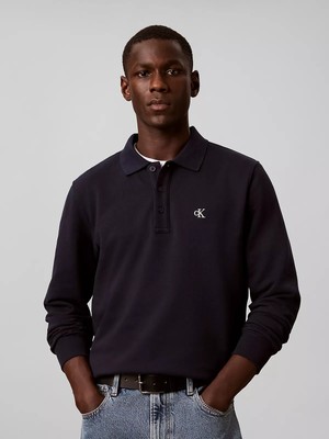 Calvin Klein Erkek Rahat Kalıp Pamuklu Havlu Kumaş Monogram Nakışlı Uzun Kollu Lacivert Sweatshirt LV04RH235G-CEF