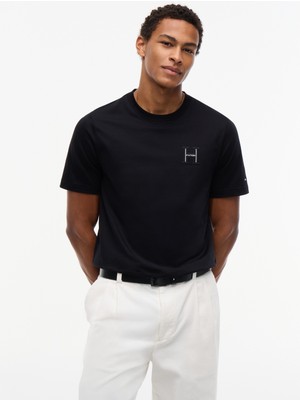 Tommy Hilfiger Erkek Regular Fit Merserize Pamuklu Logo Işlemeli Bisiklet Yaka Kısa Kollu Siyah T-Shirt MW0MW44917-BDS