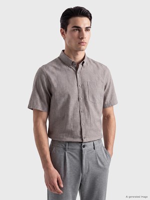 Lc Waikiki Yeni Sezon Kahverengi Regular Fit Çizgili Poplin Erkek Gömlek