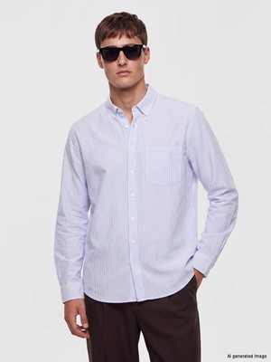Lc Waikiki Yeni Sezon Beyaz Regular Fit Çizgili Erkek Gömlek