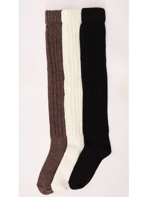 Ciho Socks Slouch 3 Çift Kadın Tozluk Diz Üstü Diz Altı Kışlık Yünlü Kalın Yumuşak Çizme Bot Çorap