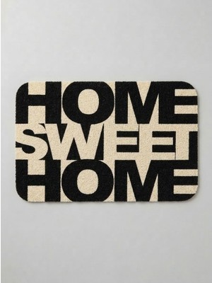 Tiritoğlu Home Siyah Beyaz Home Yazılı Kaymaz Kıvırcık Paspas