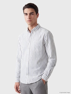 Lc Waikiki Yeni Sezon Lacivert Regular Fit Çizgili Gabardin Erkek Gömlek