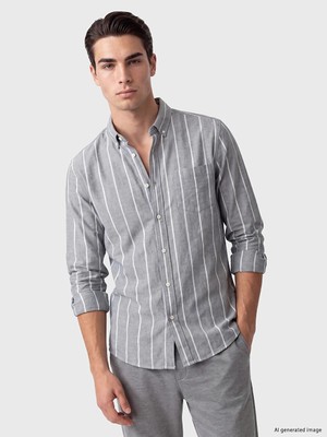 Lc Waikiki Yeni Sezon Yeşil Regular Fit Çizgili Oxford Erkek Gömlek