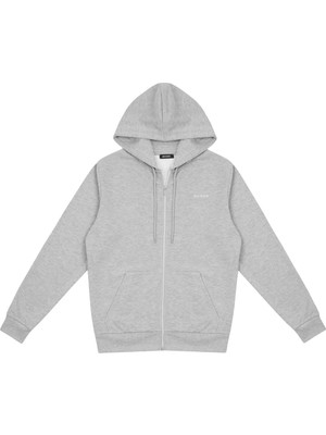 Beord Gri Melanj %100 Pamuk Kapüşonlu Fermuarlı Regular Sweatshirt Zip 0002 BZT1-135