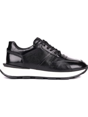 Shoetyle - Hakiki Deri Siyah Renk Günlük Erkek Sneaker - 610-1017